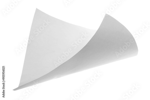 White paper flying, sheet falls and twists isolated on white, clipping path