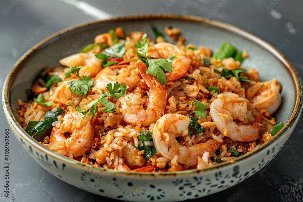 Shrimp Fried Rice with Parsley and Green Onions in a Bowl Shrimp Fried Rice with Parsley and Green Onions in a Bowl