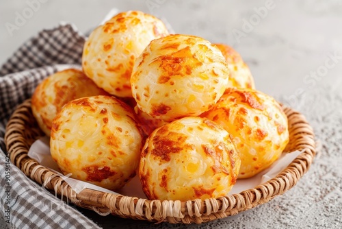 Golden-Brown Cheese Bread Rolls in a Wicker Basket