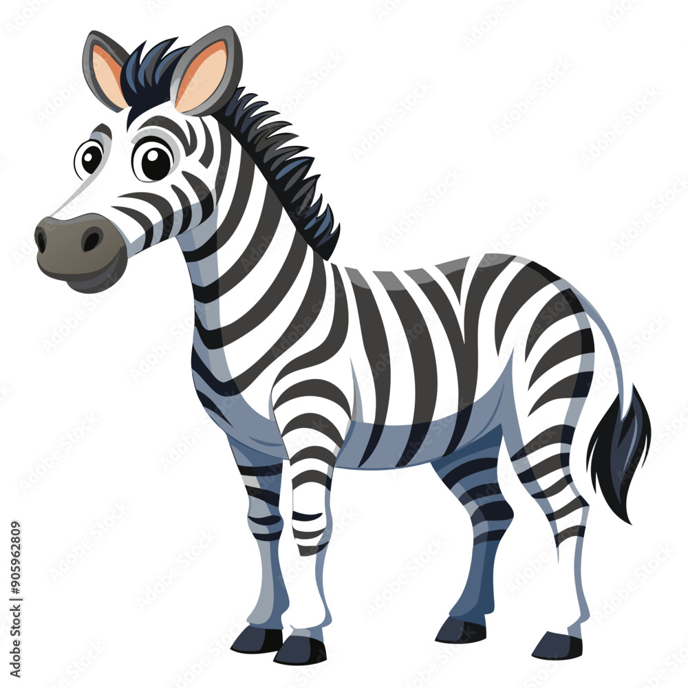 Cartoon Illustration of a Standing Zebra with Black and White Stripes Cartoon Illustration of a Standing Zebra with Black and White Stripes