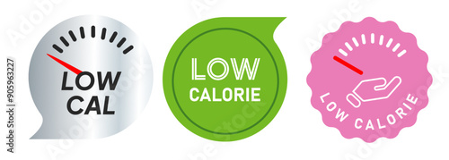 Low calorie dietary food low cal product badge label seal stamp