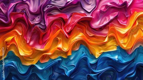Layers of bright colors forming fluid, wavy shapes