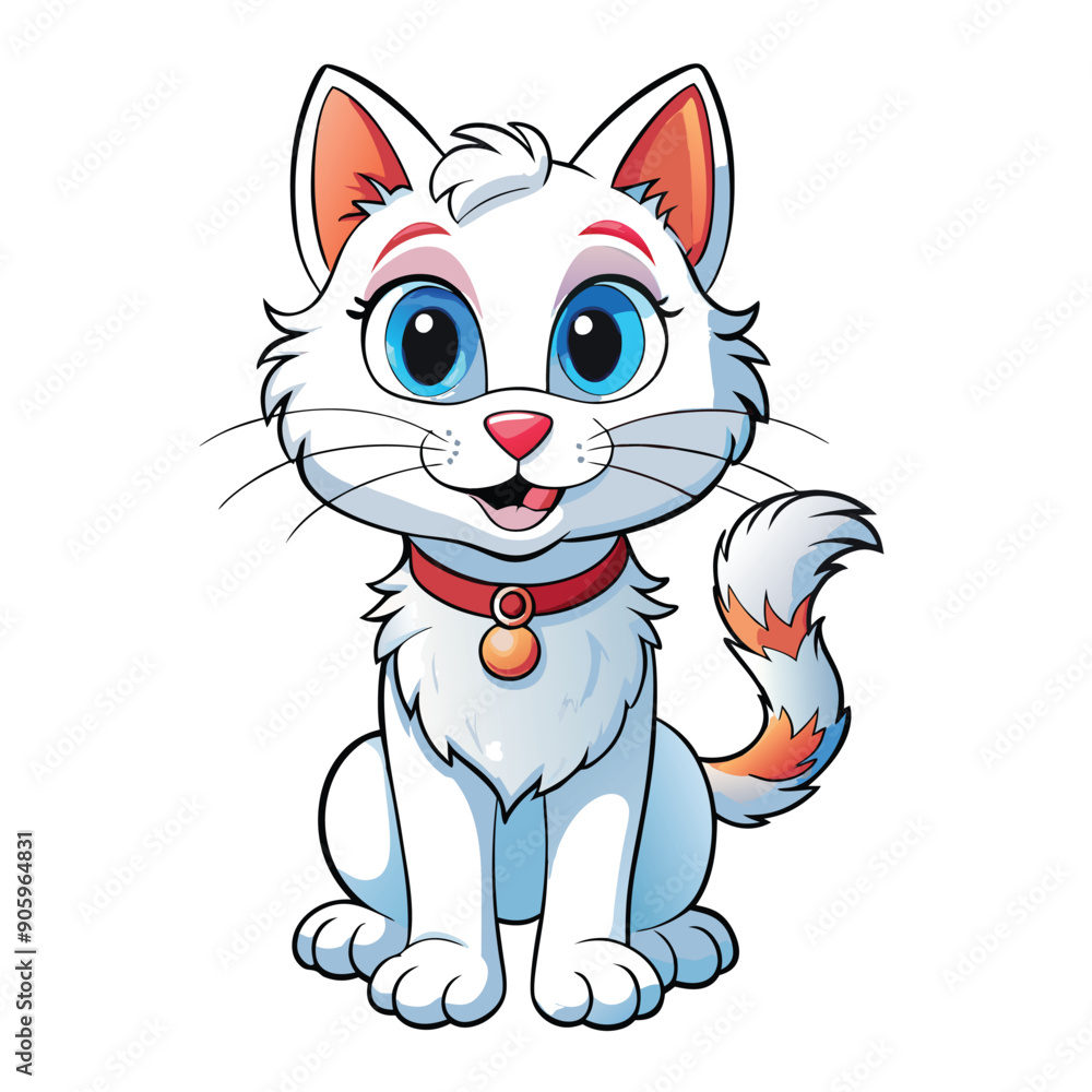 Cartoon White Cat with Orange Patches and Blue Eyes Cartoon White Cat with Orange Patches and Blue Eyes