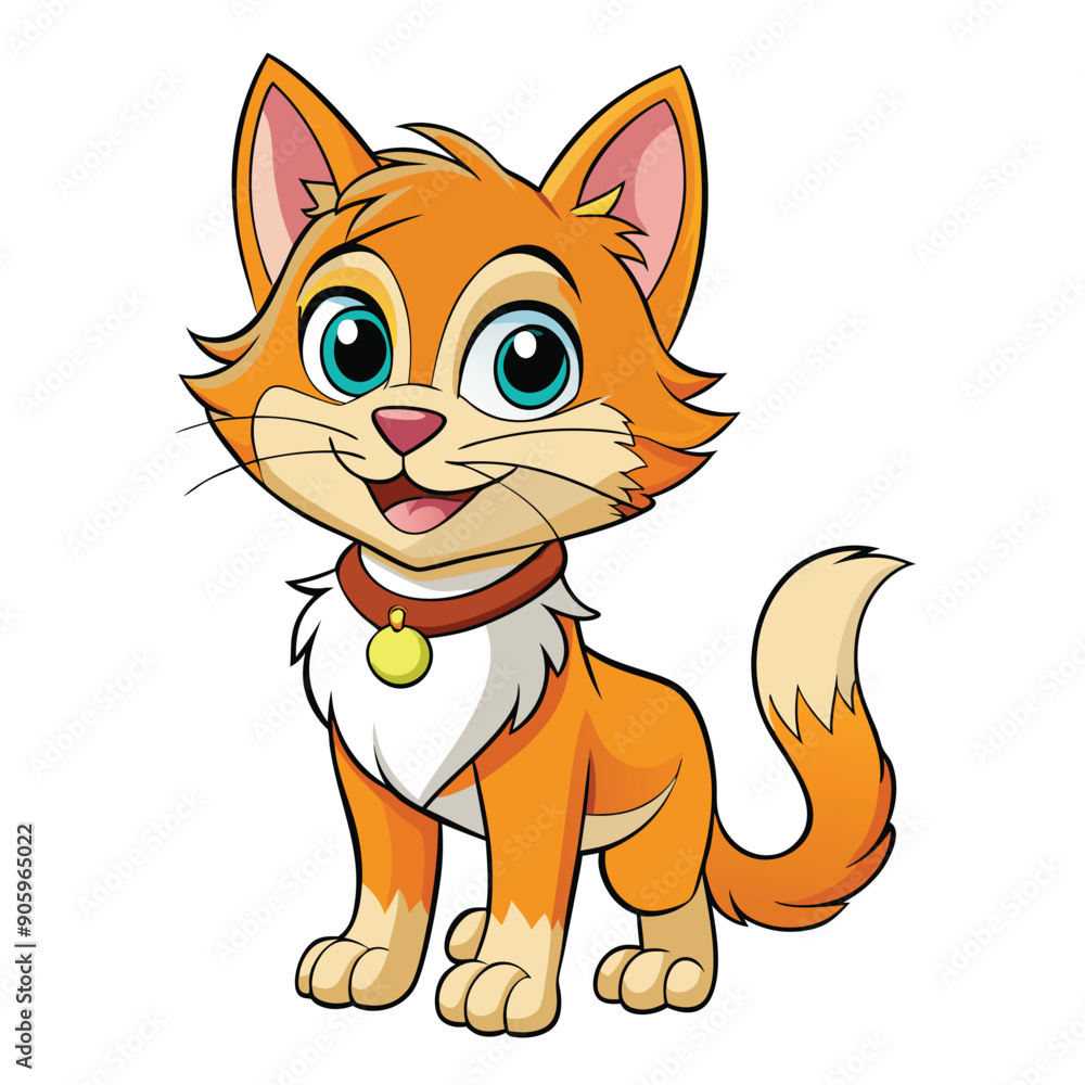 A Cartoon Orange Tabby Cat with a Yellow Collar and Bell A Cartoon Orange Tabby Cat with a Yellow Collar and Bell