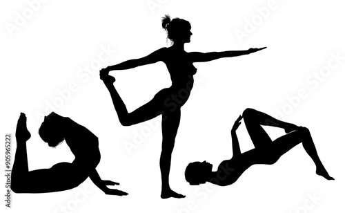 vector silueta femenina, yoga, ballet, estiramientos, deporte, flexibilidad, postura yoga