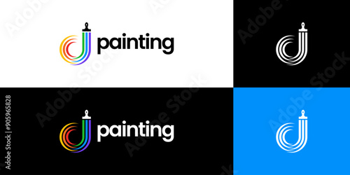 initial letter D paint brush logo, painting service logo