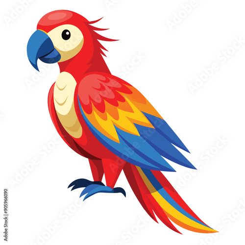 A Colorful Cartoon Illustration of a Scarlet Macaw