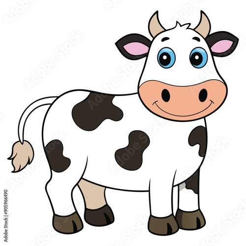 Cartoon Illustration of a Smiling Black and White Cow