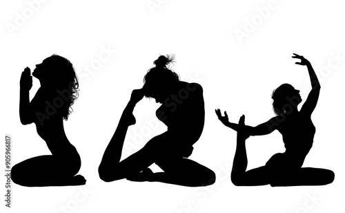 vector silueta femenina, yoga, ballet, estiramientos, deporte, flexibilidad, postura yoga