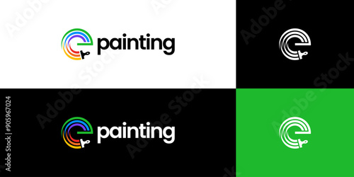 Painting logo, initial letter E paint brush logo vector