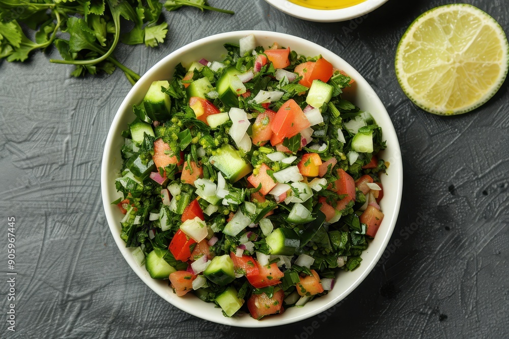 Fresh Tabbouleh Salad with Herbs, Cucumbers, Tomatoes, and Onions Fresh Tabbouleh Salad with Herbs, Cucumbers, Tomatoes, and Onions