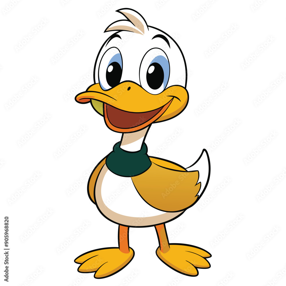 Obraz premium Cartoon Illustration of a Smiling Duck with Big Eyes