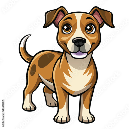 Cartoon Illustration of a Brown and White Dog with a Wagging Tail