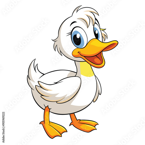 Cartoon Illustration of a White Duckling with Blue Eyes