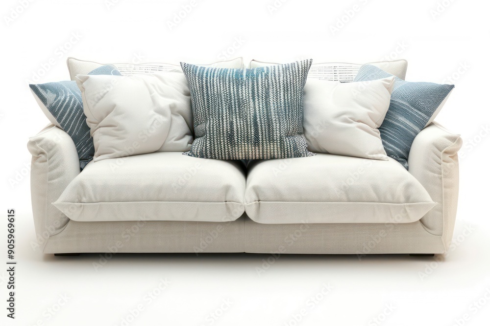 white two-seat sofa with neutral colored cushions isolated on a white background white two-seat sofa with neutral colored cushions isolated on a white background