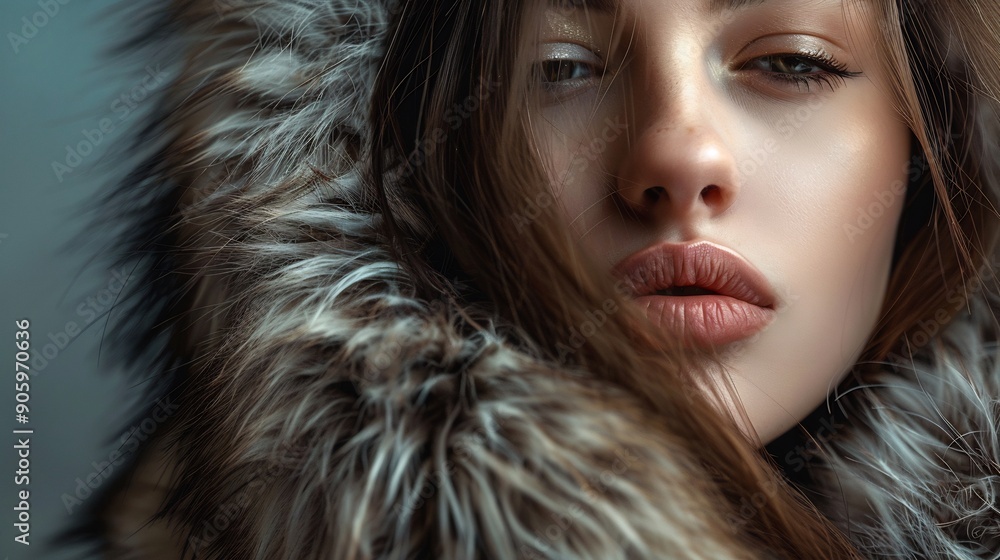 Female model wearing elegant fur coat, luxury life concept Female model wearing elegant fur coat, luxury life concept