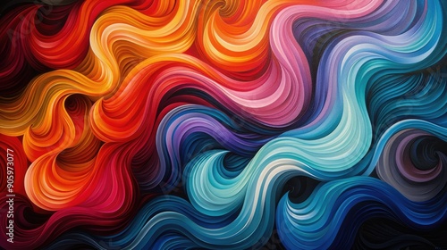 Multilayered wavy waves with vibrant neon hues