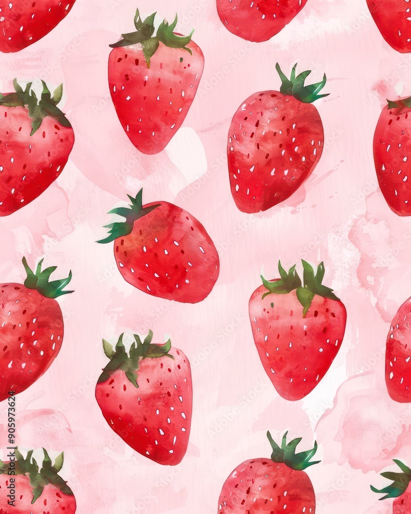 strawberry watercolor pattern on a pink pastel background strawberry watercolor pattern on a pink pastel background
