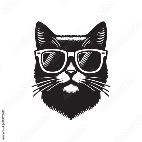 Cat head wearing sunglass silhouette vector illustration template