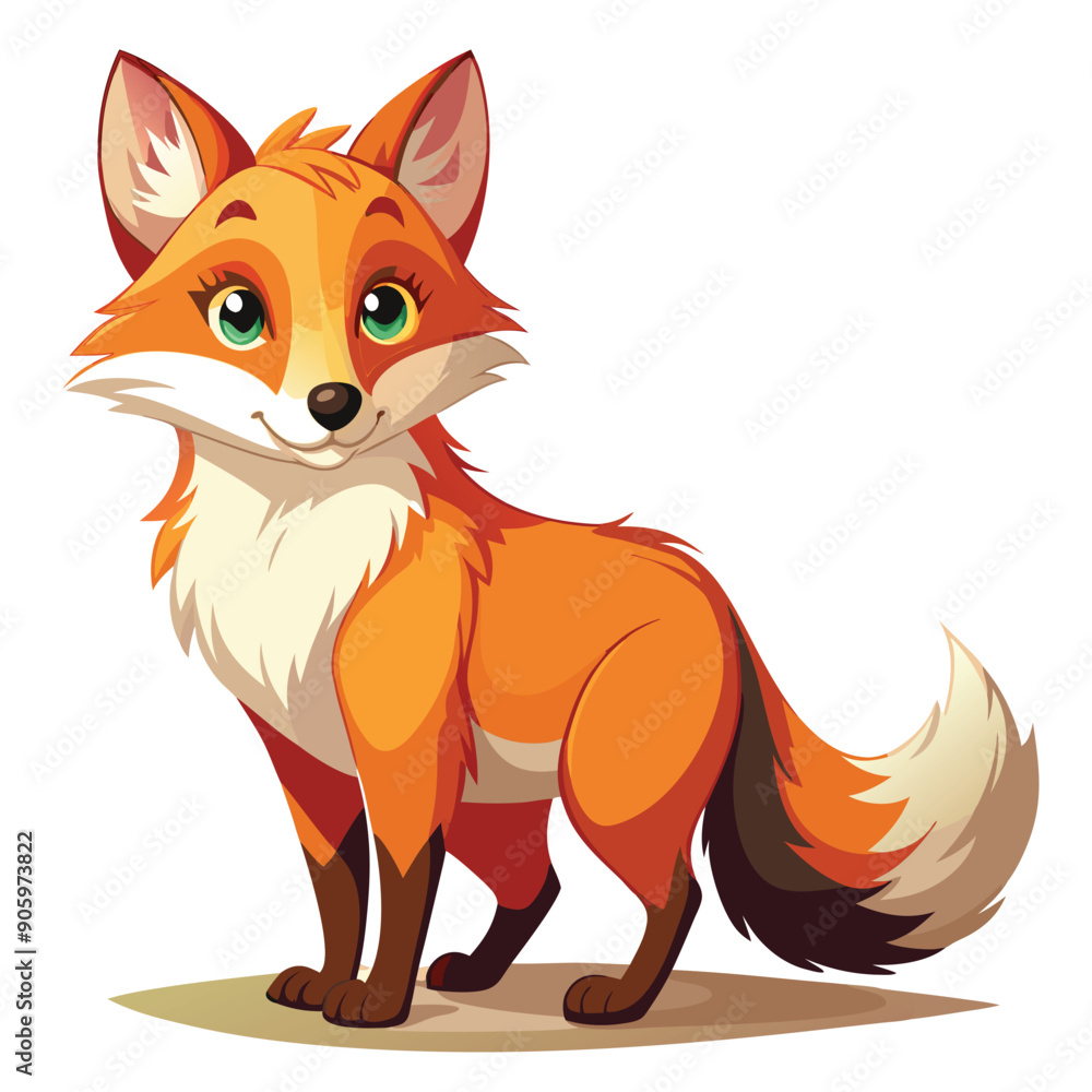 A Cartoon Red Fox With Big Green Eyes and a Fluffy Tail A Cartoon Red Fox With Big Green Eyes and a Fluffy Tail