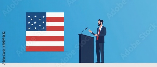 Political commentator, analyzing election, flat design illustration