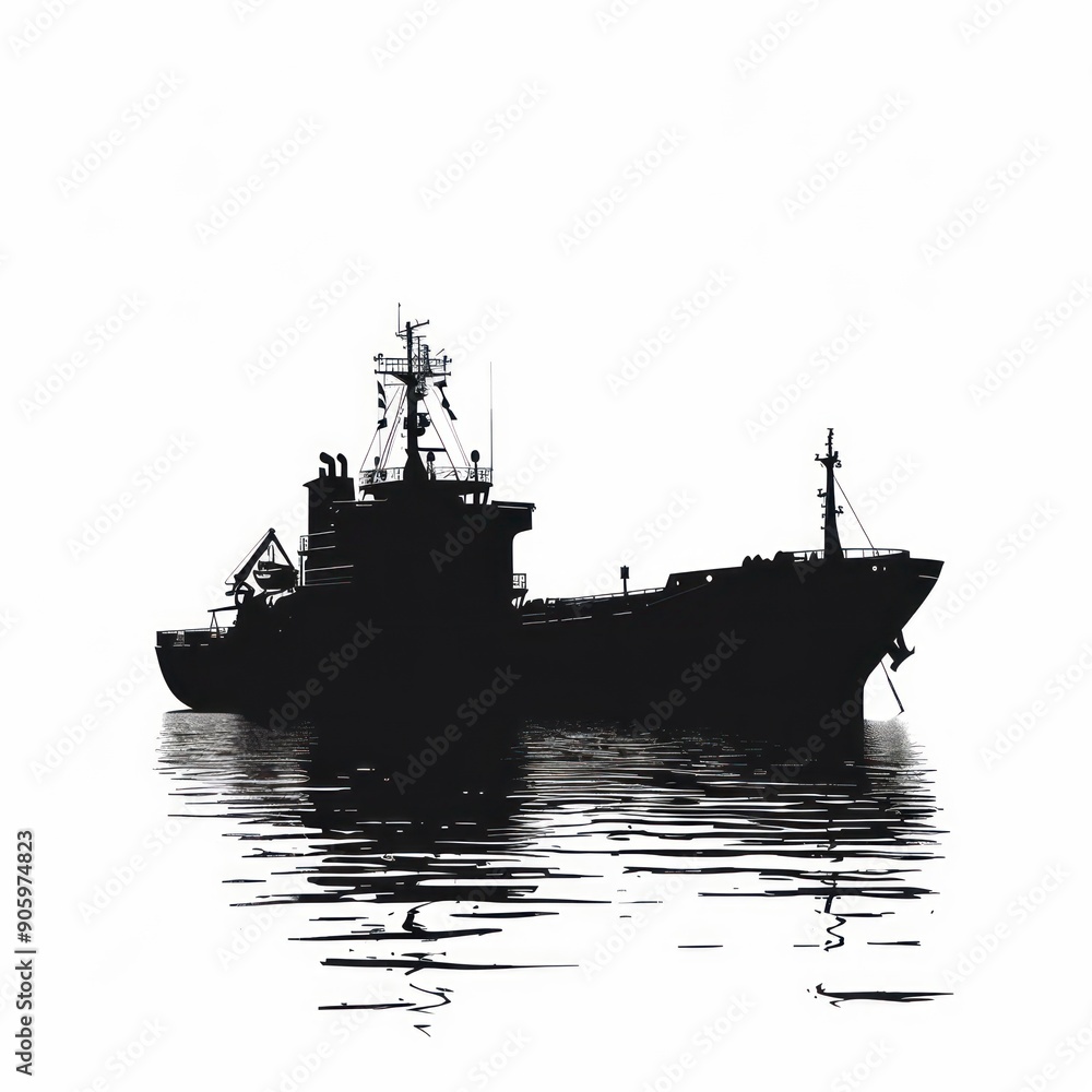 floating vessel silhouette in black isolated on a white background