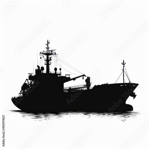 floating vessel silhouette in black isolated on a white background