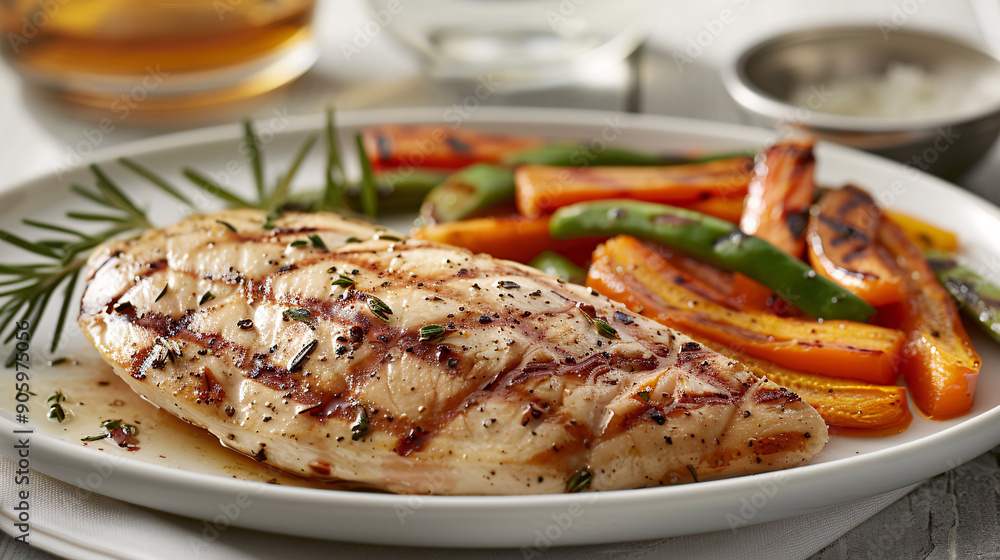 Grilled chicken with a side of roasted vegetables Grilled chicken with a side of roasted vegetables