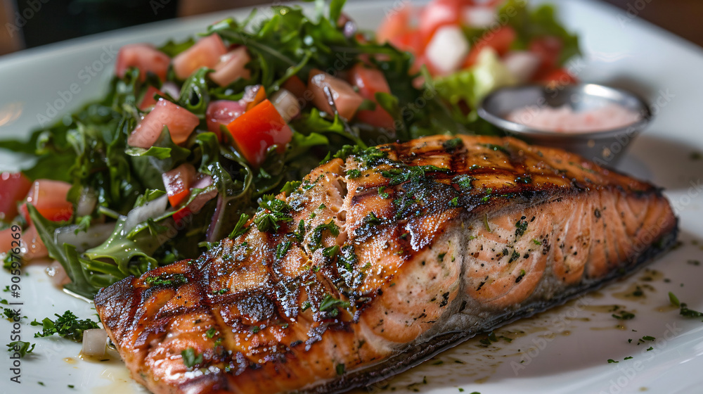 Grilled salmon with a side of greens Grilled salmon with a side of greens