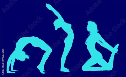vector silueta femenina, yoga, ballet, estiramientos, deporte, flexibilidad, postura yoga