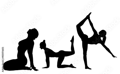 vector silueta femenina, yoga, ballet, estiramientos, deporte, flexibilidad, postura yoga