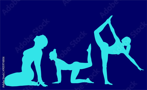 vector silueta femenina, yoga, ballet, estiramientos, deporte, flexibilidad, postura yoga