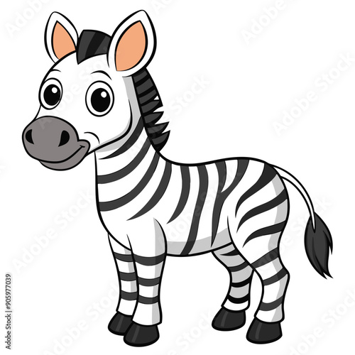 Cartoon Illustration of a Standing Zebra with Black and White Stripes