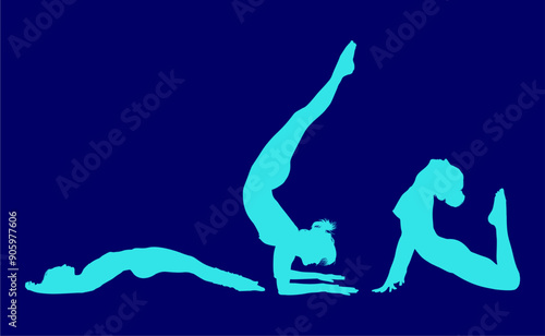 vector silueta femenina, yoga, ballet, estiramientos, deporte, flexibilidad, postura yoga