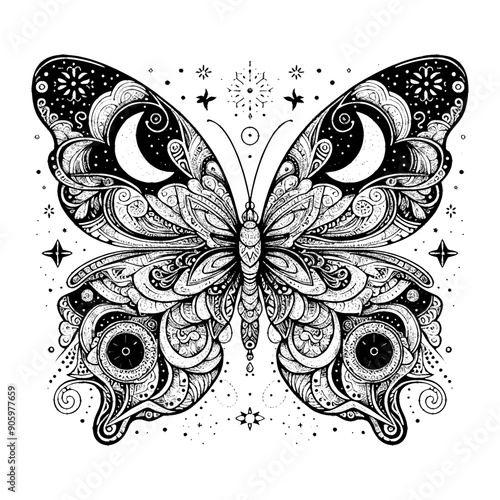 butterfly and moon pattern on the wing