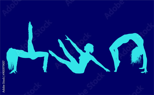 vector silueta femenina, yoga, ballet, estiramientos, deporte, flexibilidad, postura yoga
