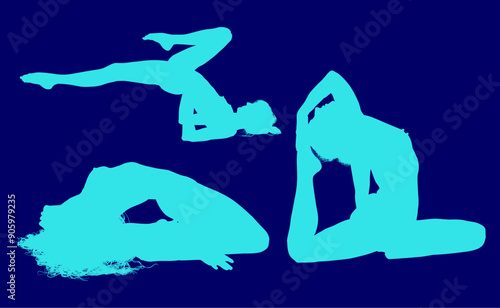 vector silueta femenina, yoga, ballet, estiramientos, deporte, flexibilidad, postura yoga