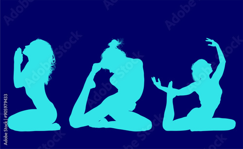 vector silueta femenina, yoga, ballet, estiramientos, deporte, flexibilidad, postura yoga