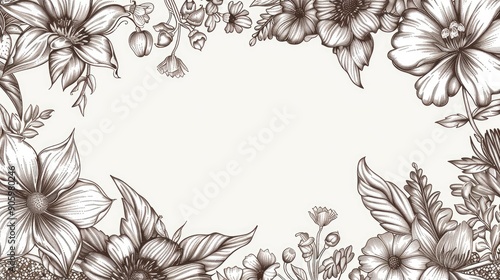 Hand drawn seamless vertical floral design with copy space