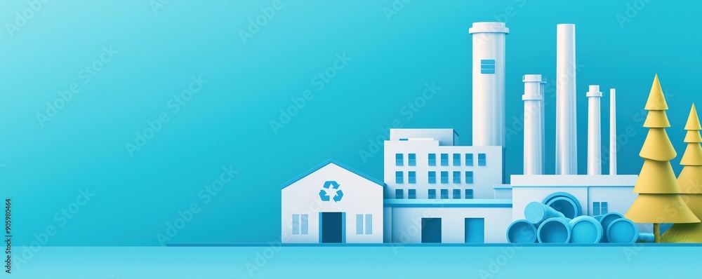 Obraz premium High-tech recycling facility, symbolizing circular economy, Flat design