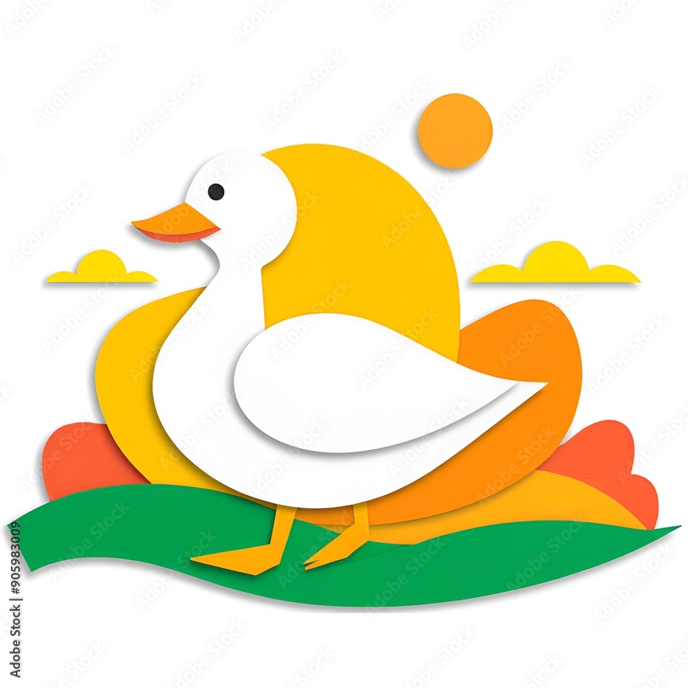 duck and sunset style papercut ,Generative ai duck and sunset style papercut ,Generative ai