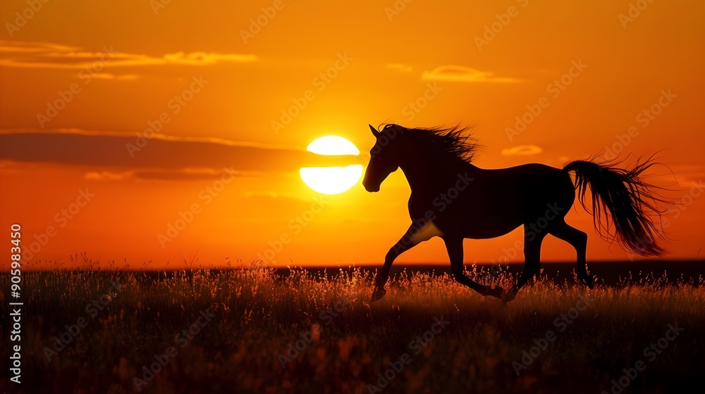 Majestic Horse Galloping Across Golden Sunset Field Majestic Horse Galloping Across Golden Sunset Field