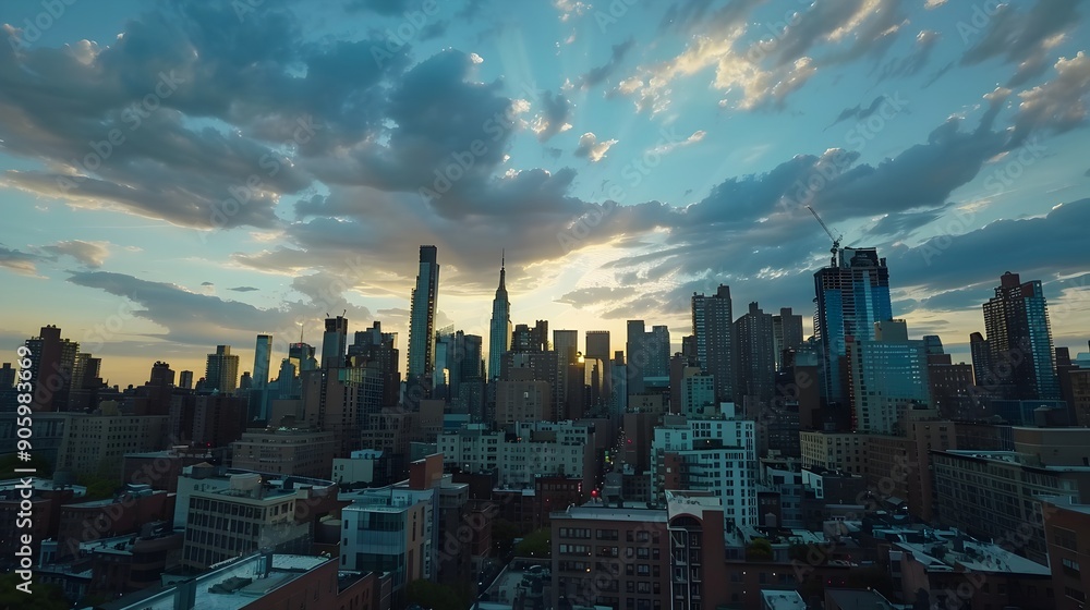Obraz premium Mesmerizing City Skyline with Sweeping Clouds Dynamic Time Lapse Cityscape