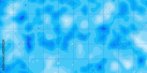 Map with topographic contour lines of the ocean floor. Abstract cartography texture banner of ocean relief, highlighting the contours and elevations of the underwater terrain.