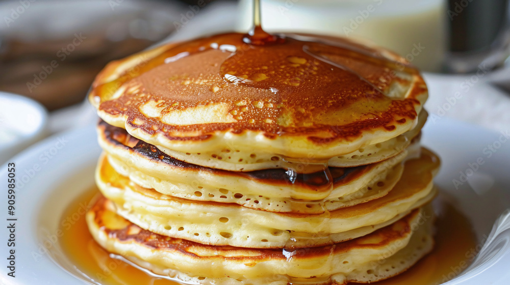 Stack of fluffy pancakes with maple syrup Stack of fluffy pancakes with maple syrup