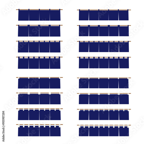 和風の藍色の暖簾イラストのセット