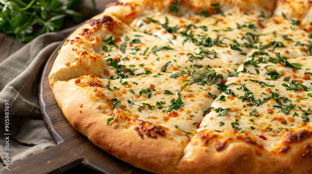 Top view of a cheese pizza with herbs Top view of a cheese pizza with herbs