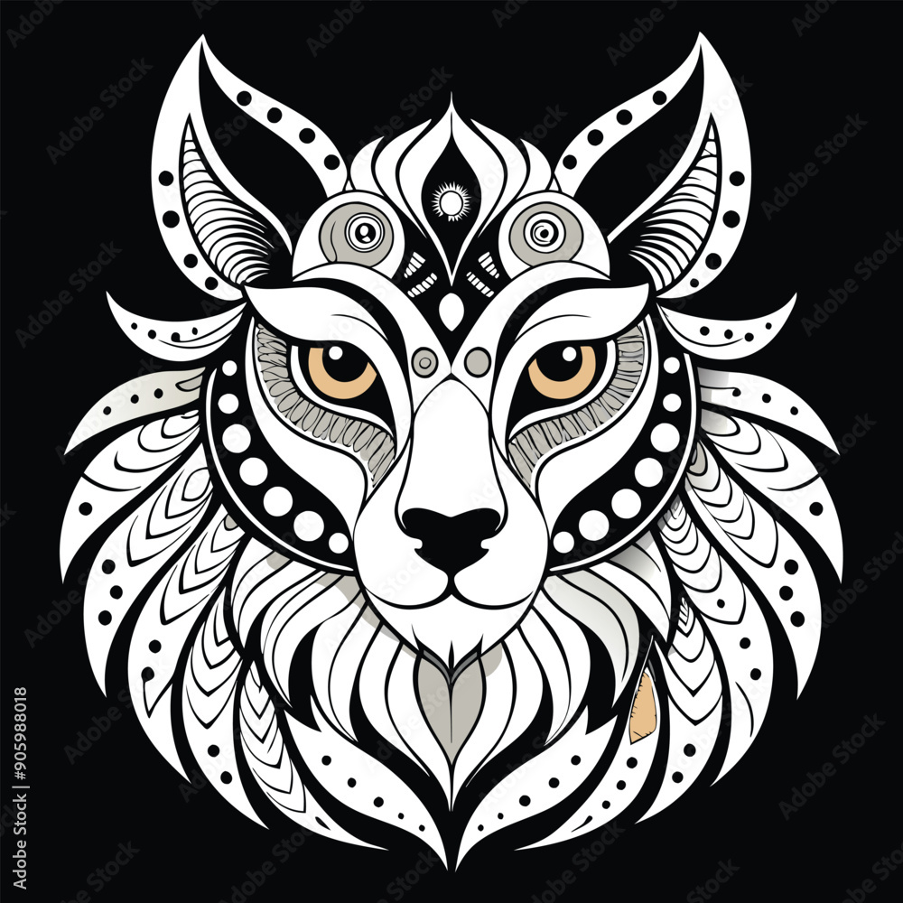 Ornate Wolf Head with Detailed Pattern Ornate Wolf Head with Detailed Pattern