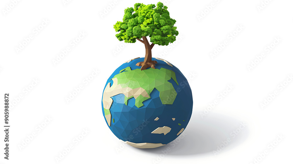 3D icon of planet Earth with a tree on top simple design 3D icon of planet Earth with a tree on top simple design