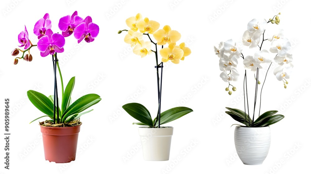 orchid in pot on a white background, Beautiful indoor flowers close-up. orchid in pot on a white background, Beautiful indoor flowers close-up.